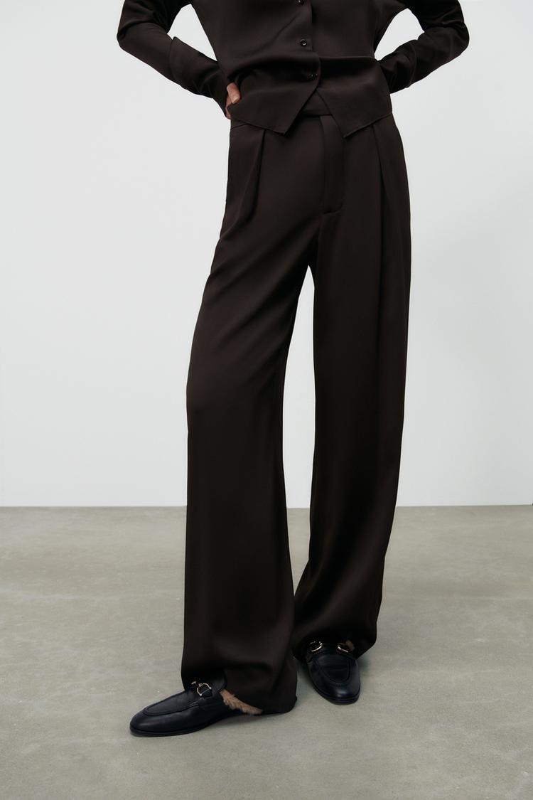 FLOWING WIDE LEG TROUSERS LIMITED EDITION Brown ZARA United Kingdom